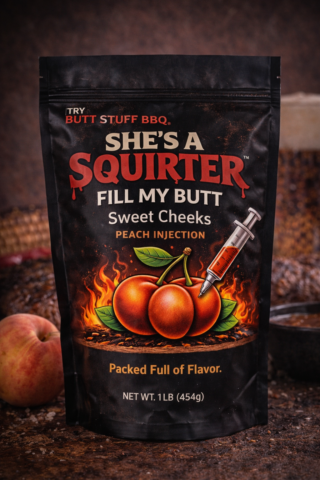 She's a Squirter — Fill My Butt peach injection bottle